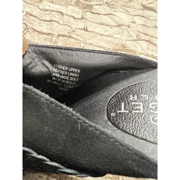 BRIDGET SHUSTER SASSY BLACK LEATHER MULE HEELS SIZE US 10 Lock Heart - Picture 3 of 8